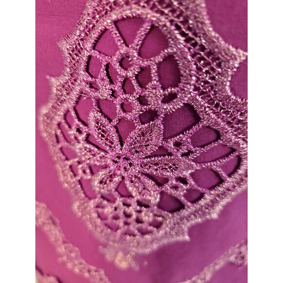 Boston Proper Womens Off Shoulder Dress Size Sm Purple Metallic Lace Bell Sleeve - Picture 6 of 16